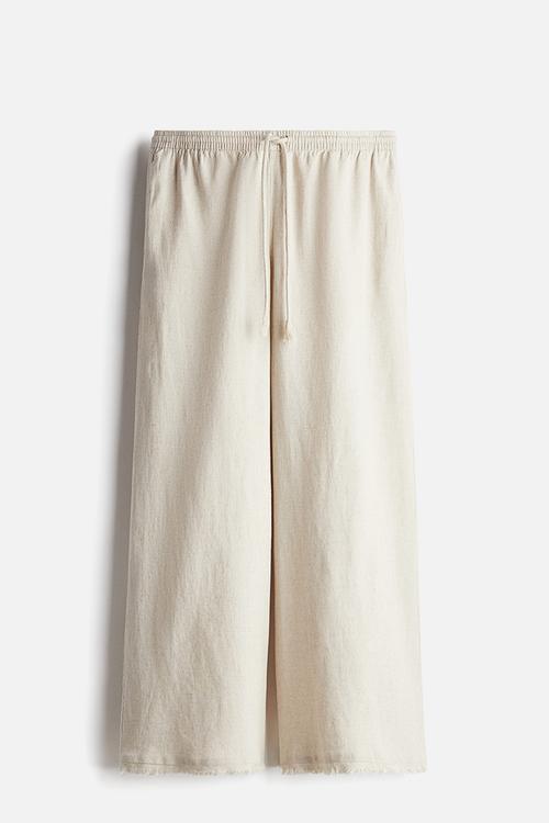 Linen-blend drawstring trousers - light beige