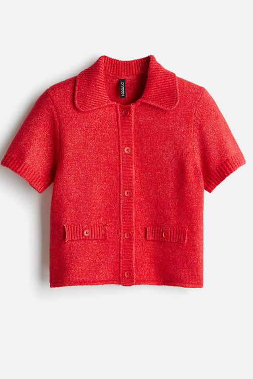 Short-sleeved cardigan - red marl