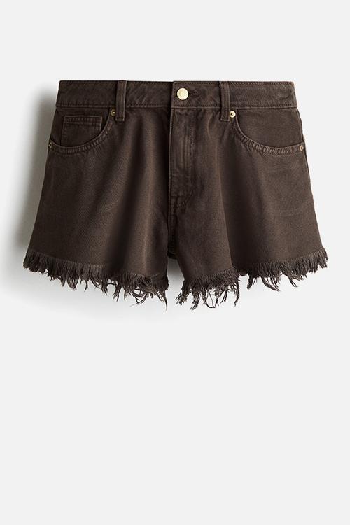 Frayed-edge denim shorts - dark beige