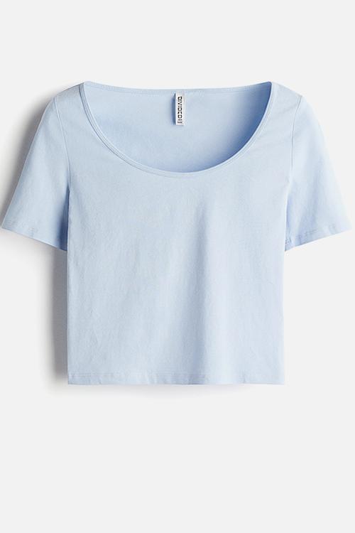 Cropped scoop-neck t-shirt - light blue