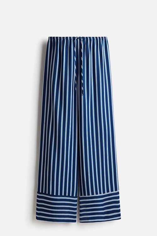 Drawstring twill trousers - navy blue/striped 