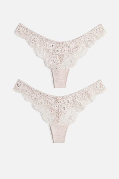 2-Pack lace thong briefs - powder pink