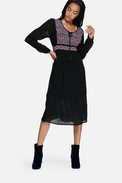 Embroidered front empire dress