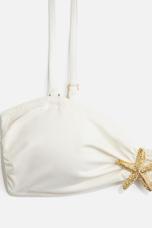 Starfish-detail padded bandeau bikini top - cream 
