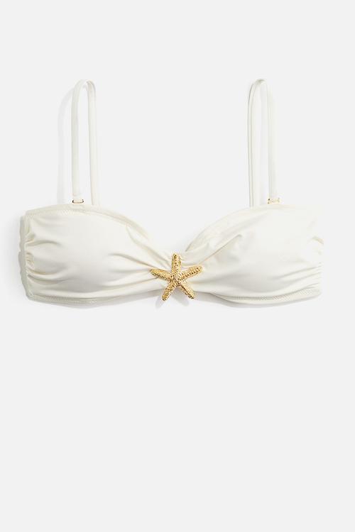 Starfish-detail padded bandeau bikini top - cream 