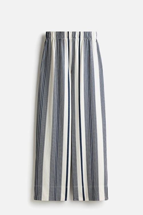 Wide trousers - white & navy blue striped 