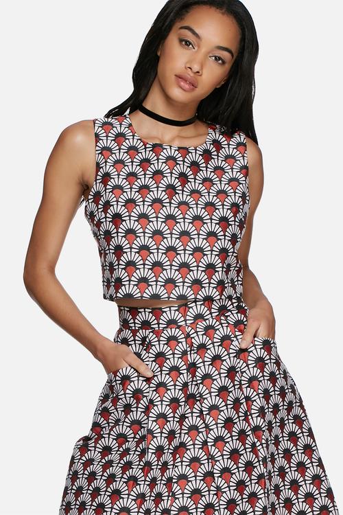 Fan brocade crop top