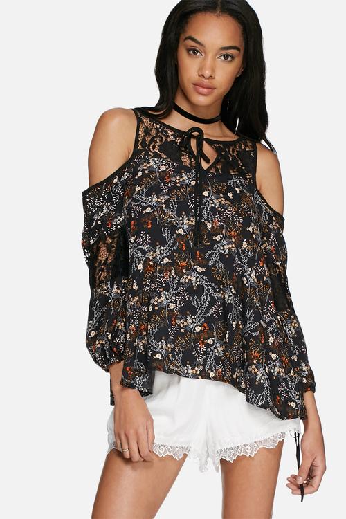 Floral cold shoulder blouse