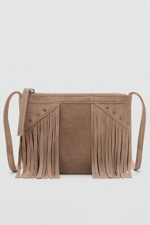 Daniella Leather fringe bag- brown