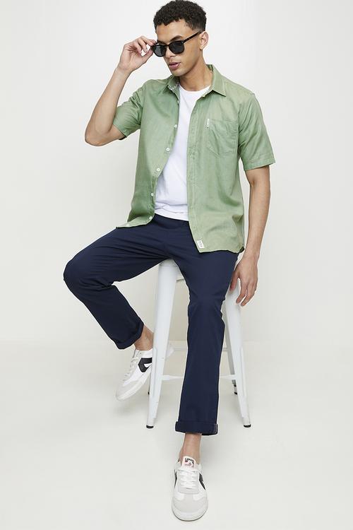 Cotton Linen Shirt S/S - Rich Fern