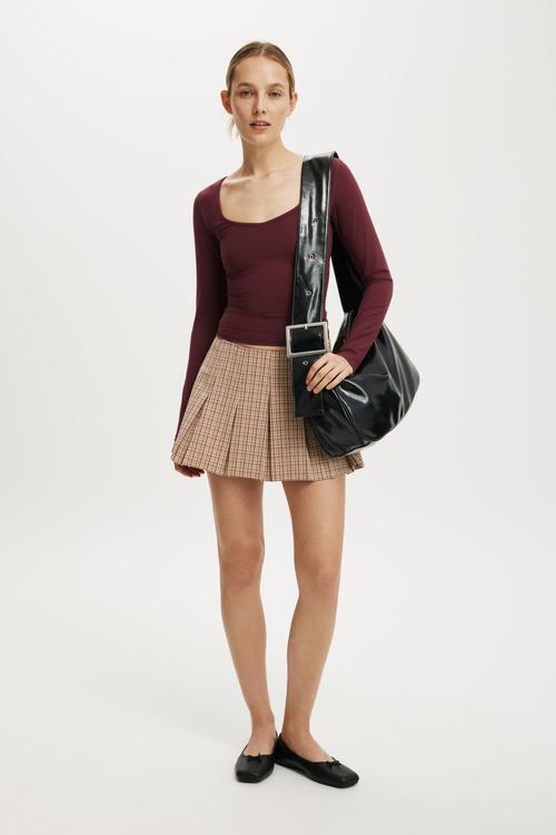 Mae pleated mini skirt - brown check