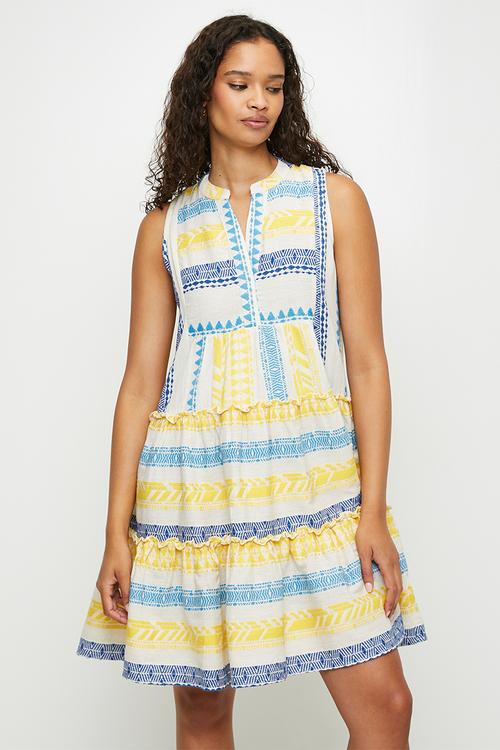 Sleeveless stripe 2 tier midi dress - Blue multi