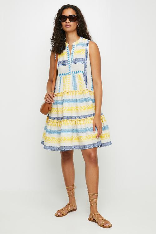 Sleeveless stripe 2 tier midi dress - Blue multi