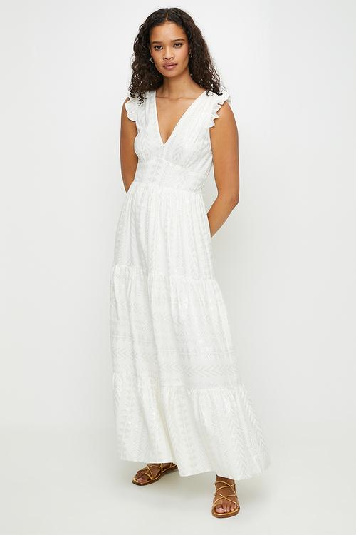 Foil Printed Maxi Dress - White