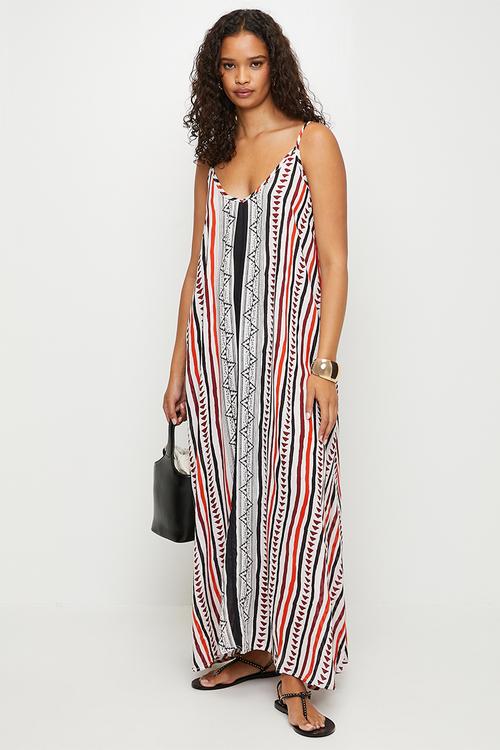 Strappy A-Line Sack Maxi Dress With Side Pockets - Multi