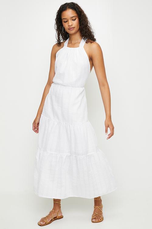 Ladies Sleeveless Tiered Long Dress - White
