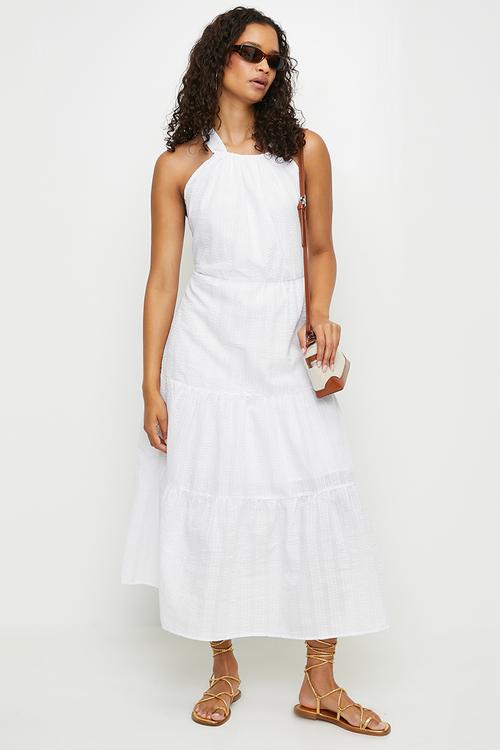 Ladies Sleeveless Tiered Long Dress - White