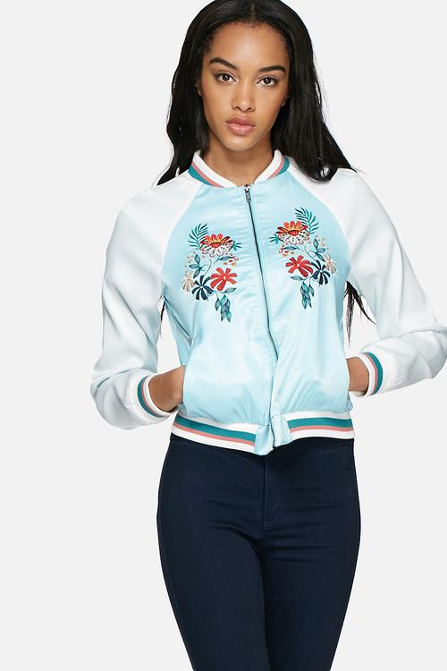 Satin embroidered bomber