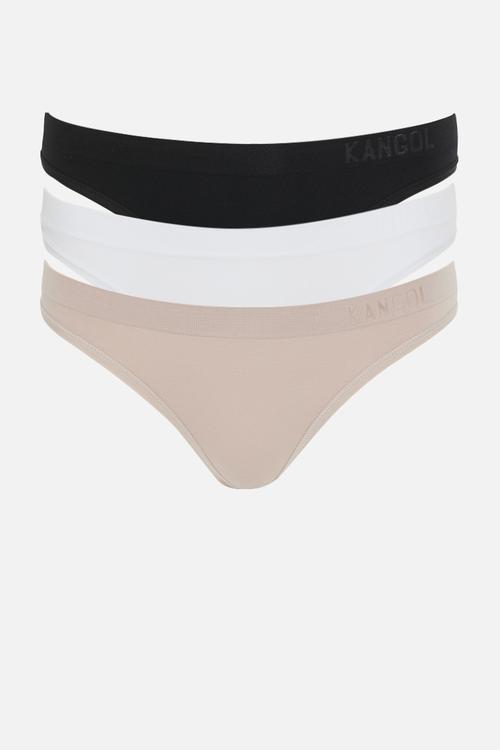 3pk kangol seamless thong with ss branded w/b print - black/mocha/white