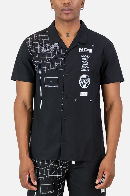 Mds Aviator Shirt  - Black Regular Fit Signature Short Sleeve Woven Shirt Black