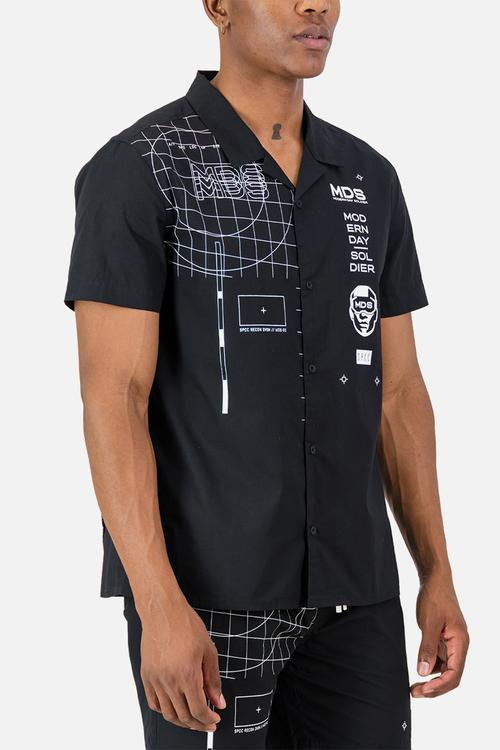 Mds Aviator Shirt  - Black Regular Fit Signature Short Sleeve Woven Shirt Black