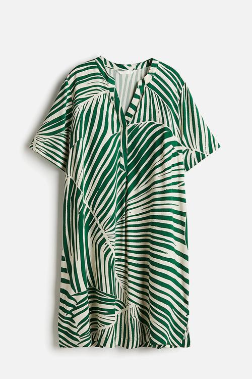 Viscose tunic dress - green & cream patterned