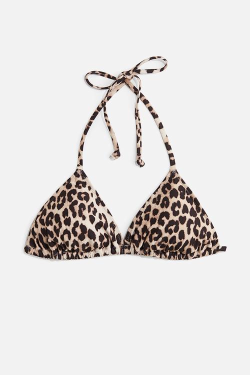 Padded triangle bikini top - light beige & leopard print