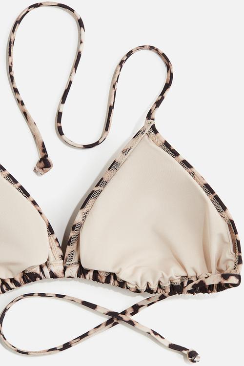 Padded triangle bikini top - light beige & leopard print