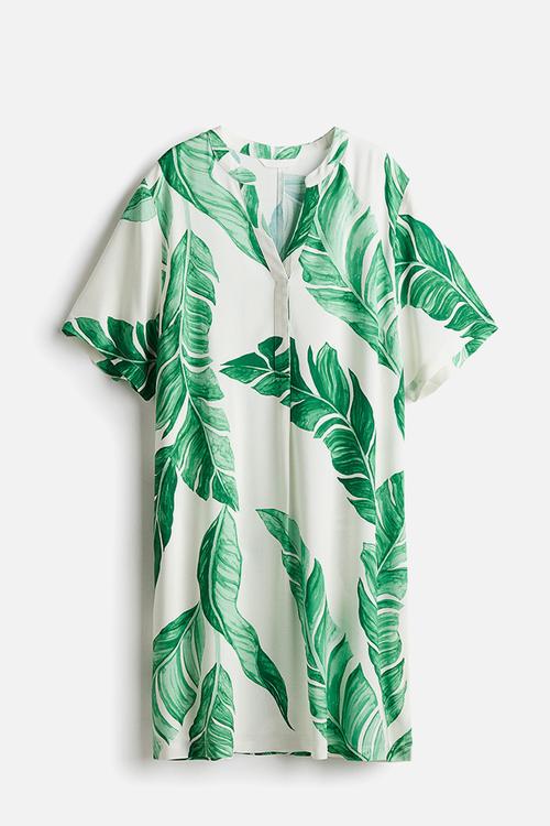 Viscose tunic dress - white leaves