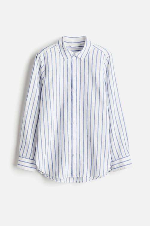 Linen-blend shirt - white/blue striped