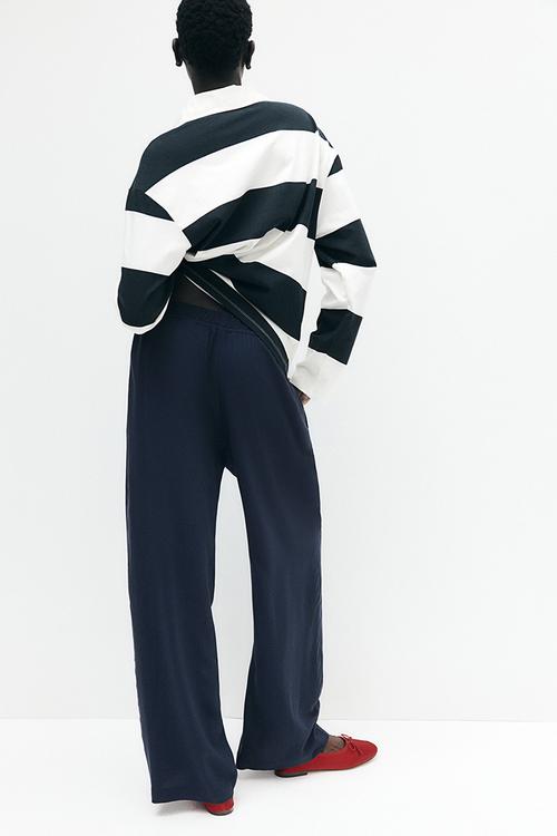 Wide pull-on trousers - navy blue