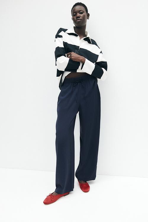 Wide pull-on trousers - navy blue