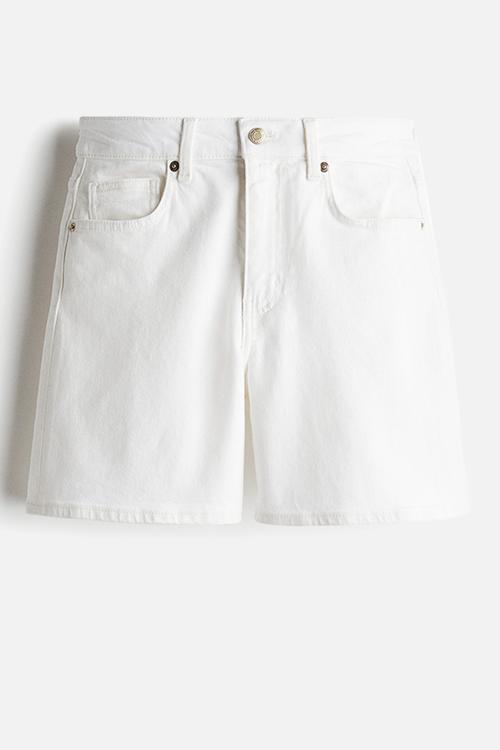High-waisted denim shorts - white