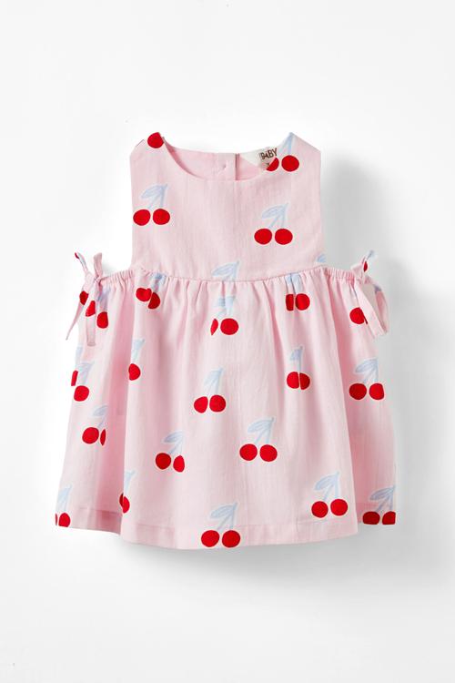 Ellie woven dress - blush pink/cherries