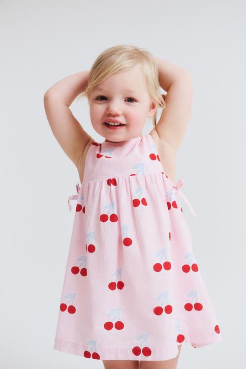 Ellie woven dress - blush pink/cherries
