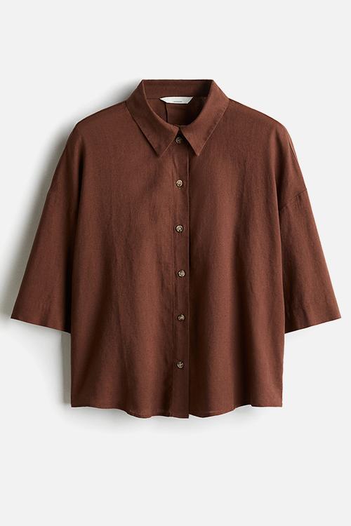 Linen-blend shirt - brown