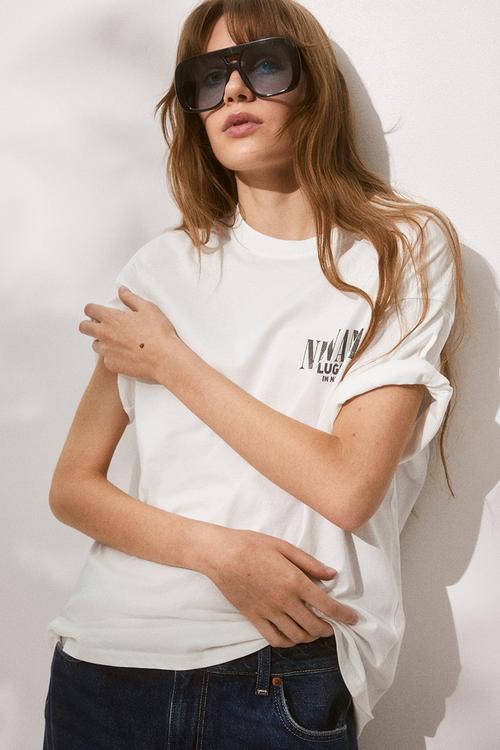 Oversized printed t-shirt - cream & nirvana