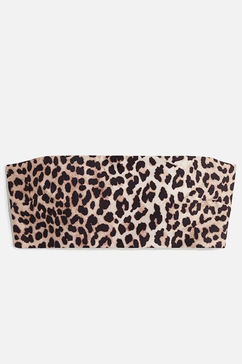 Padded bandeau bikini top - light beige leopard print