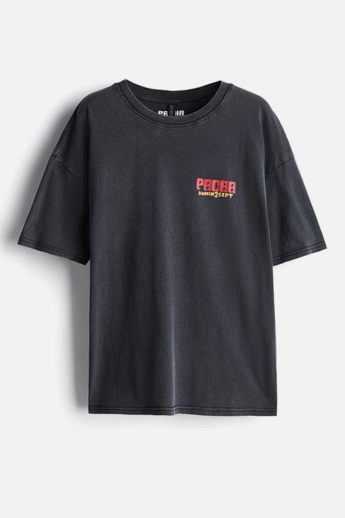 Oversized printed t-shirt - washed black & pacha
