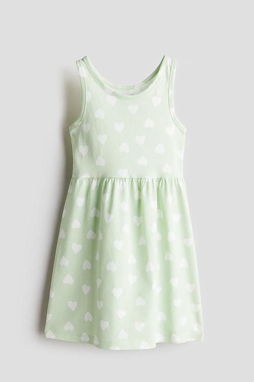 Patterned cotton dress - light green/hearts 