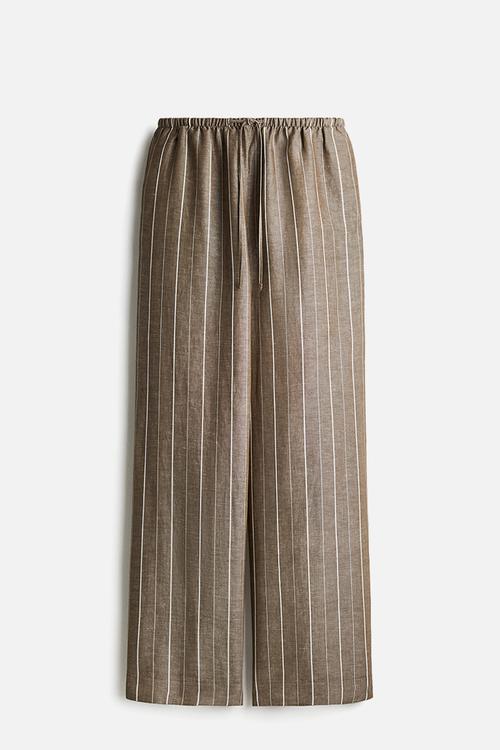 Straight linen-blend trousers - dark mole striped 