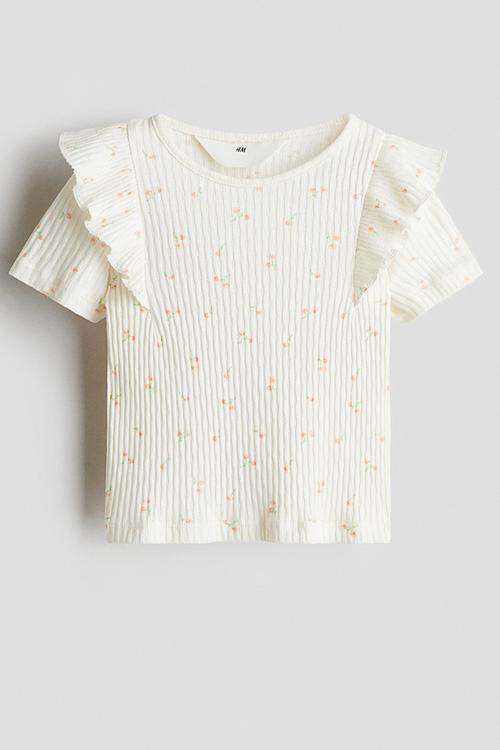 Flounce-trimmed cotton top - white floral