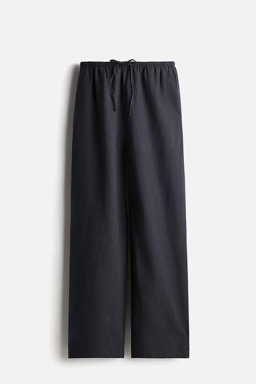 Straight linen-blend trousers - nearly black