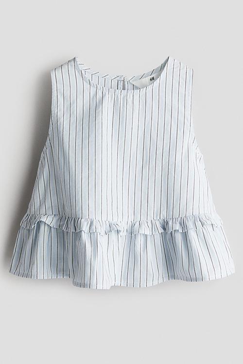 Cotton peplum top - light blue striped