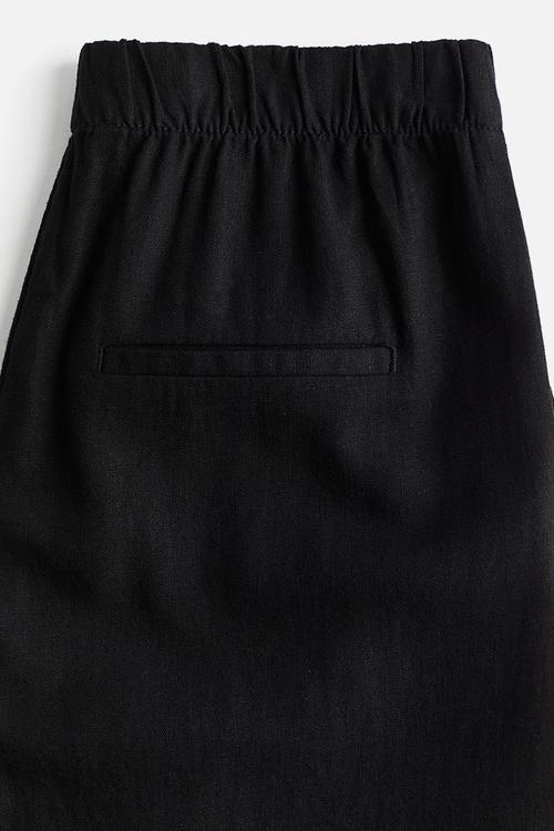 Wide linen-blend trousers - black