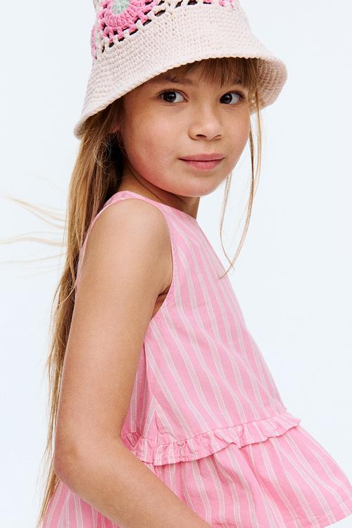 Cotton peplum top - pink striped