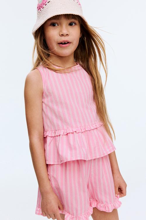 Cotton peplum top - pink striped