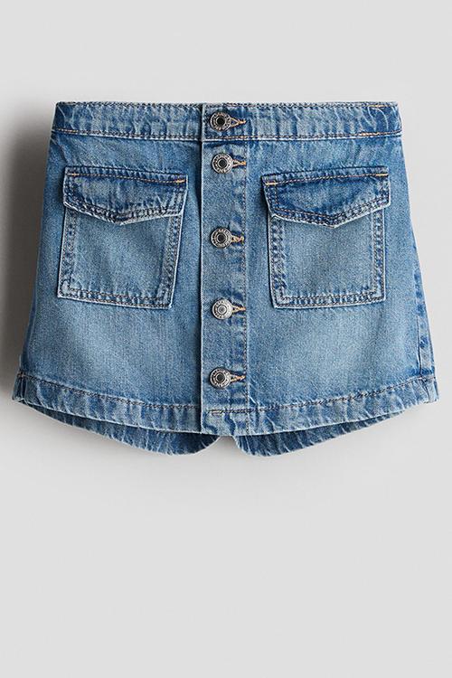 Cotton denim skort - denim blue