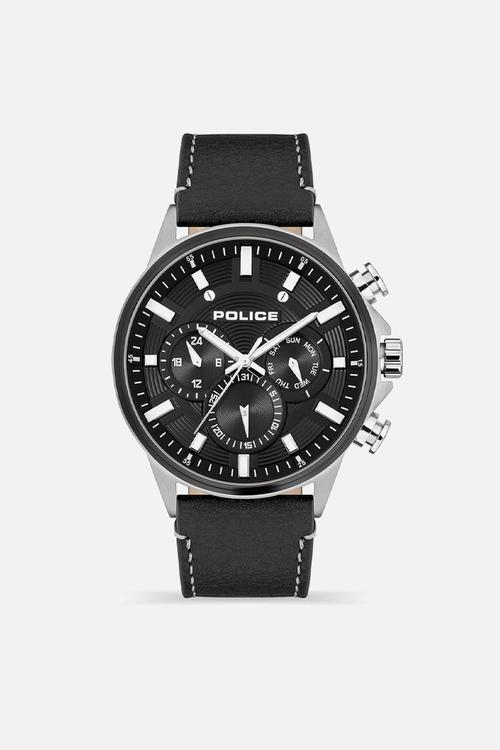 Dial leather strap watch - black