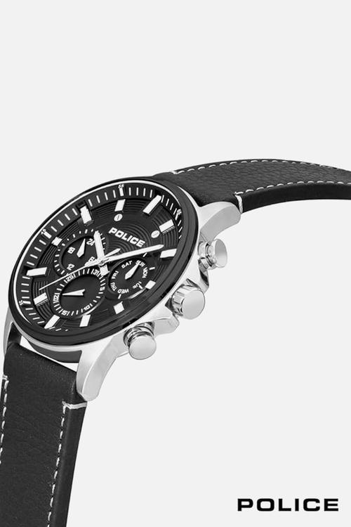 Dial leather strap watch - black